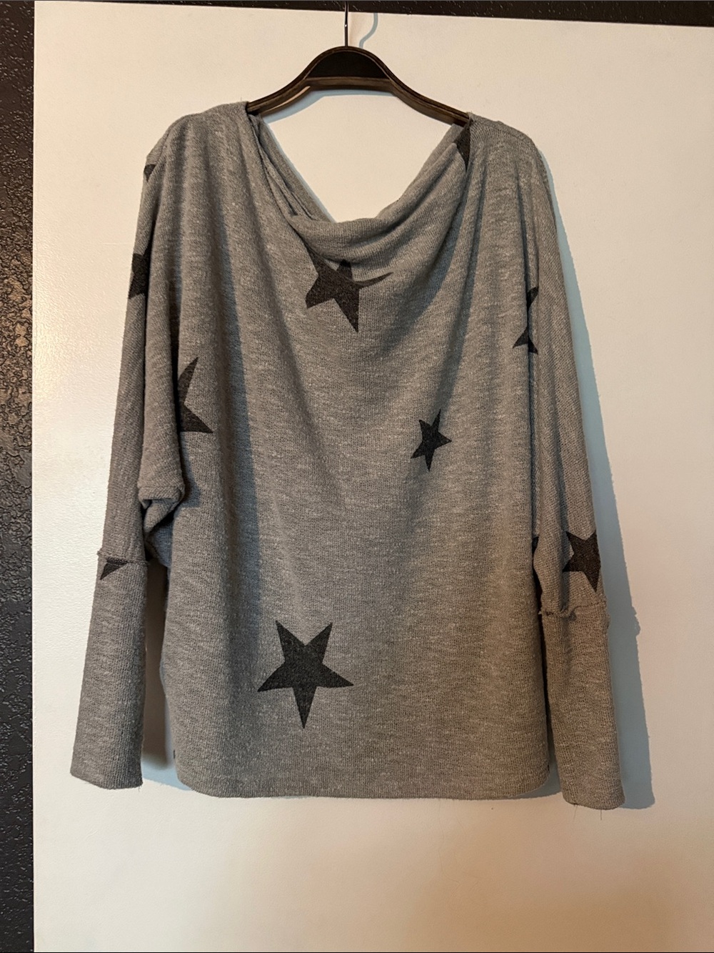 ADORA Gray Star-Print Draped Cowl Neck Sweatshirt